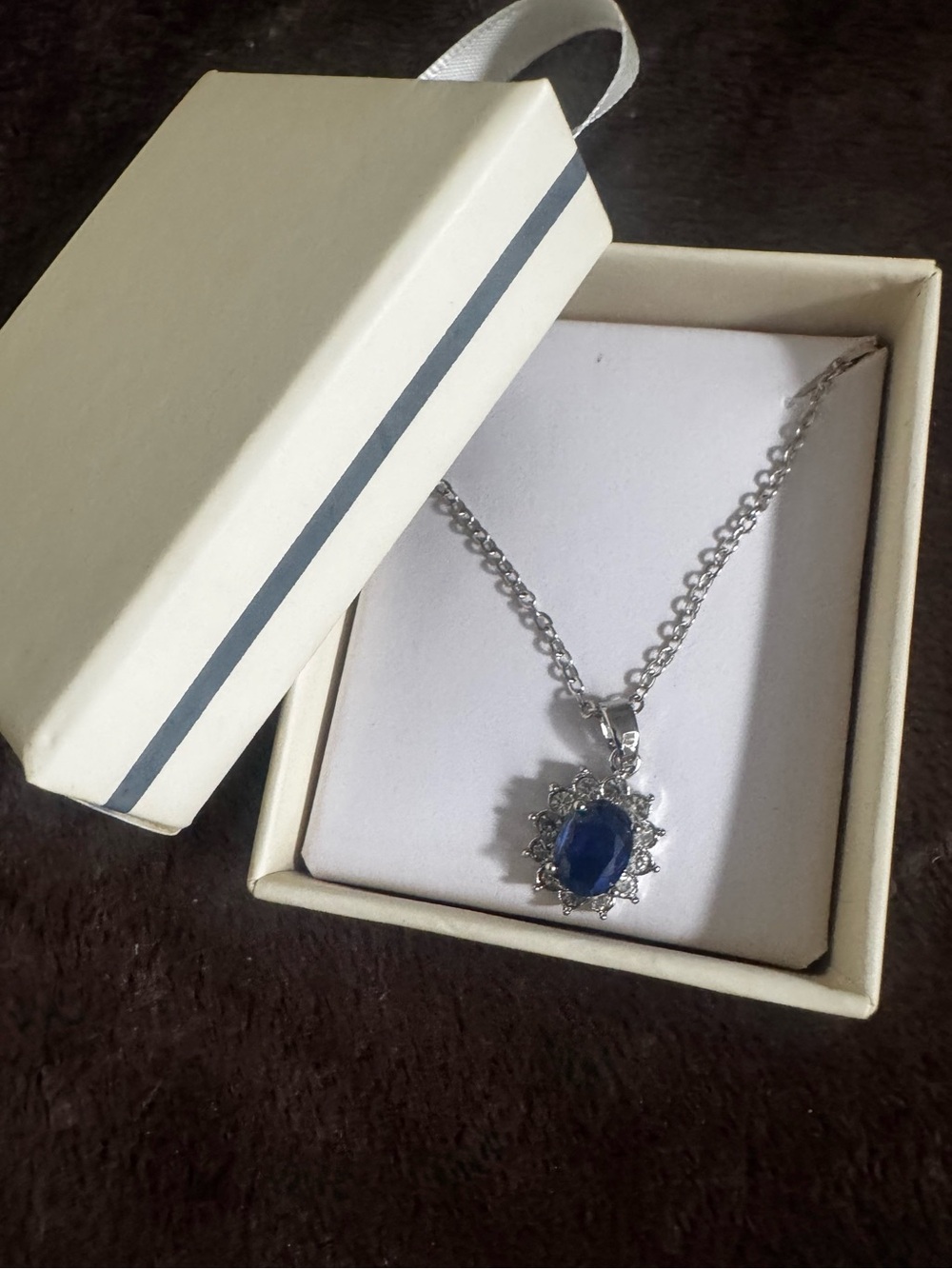 Blue Oval Gemstone Halo Silver Necklace